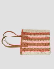 Lola Stripe Raffia Crochet Tote Bag, , large