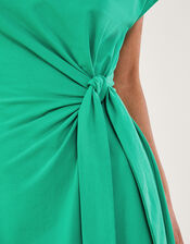 Short Sleeve Side Knot Midi Jersey Dress with Sustainable Cotton, Green (GREEN), large