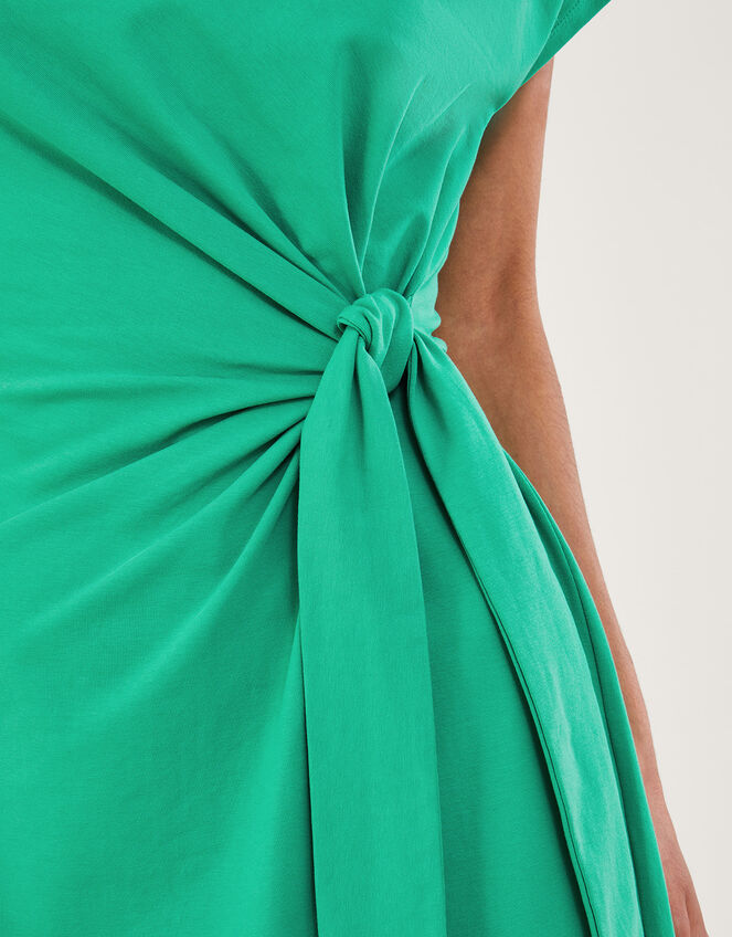 Short Sleeve Side Knot Midi Jersey Dress with Sustainable Cotton, Green (GREEN), large