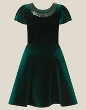 Genevieve Sequin Bow Velvet Party Dress, Green (GREEN), large
