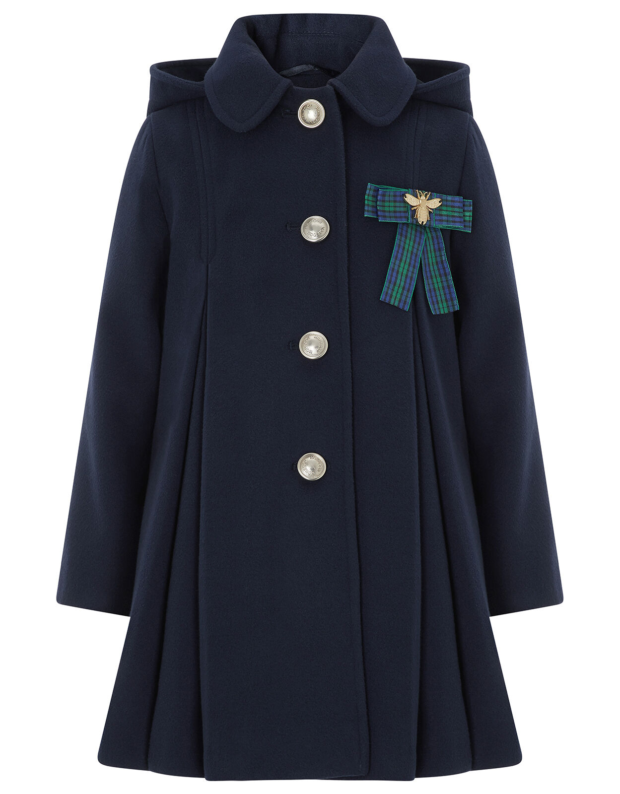 Navy Swing Coat with Bee Brooch Blue Girls Coats Jackets