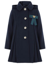 Navy Swing Coat with Bee Brooch, Blue (NAVY), large
