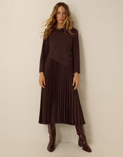 Petra Jersey Pleated Midi Dress, Brown (CHOCOLATE), large