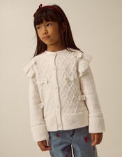 Baby Bow Faux Fur Trim Cardigan, Ivory (IVORY), large