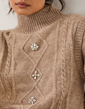 Candice Embellished Cable Knit Jumper, Mink (MINK), large