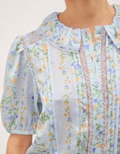 Naomi Puff Sleeve Floral Lace Blouse, Blue (BLUE), large