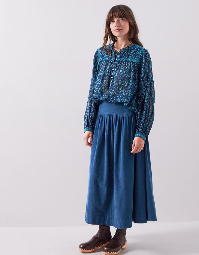 East Bridget Floral Print Top, Blue (NAVY), large