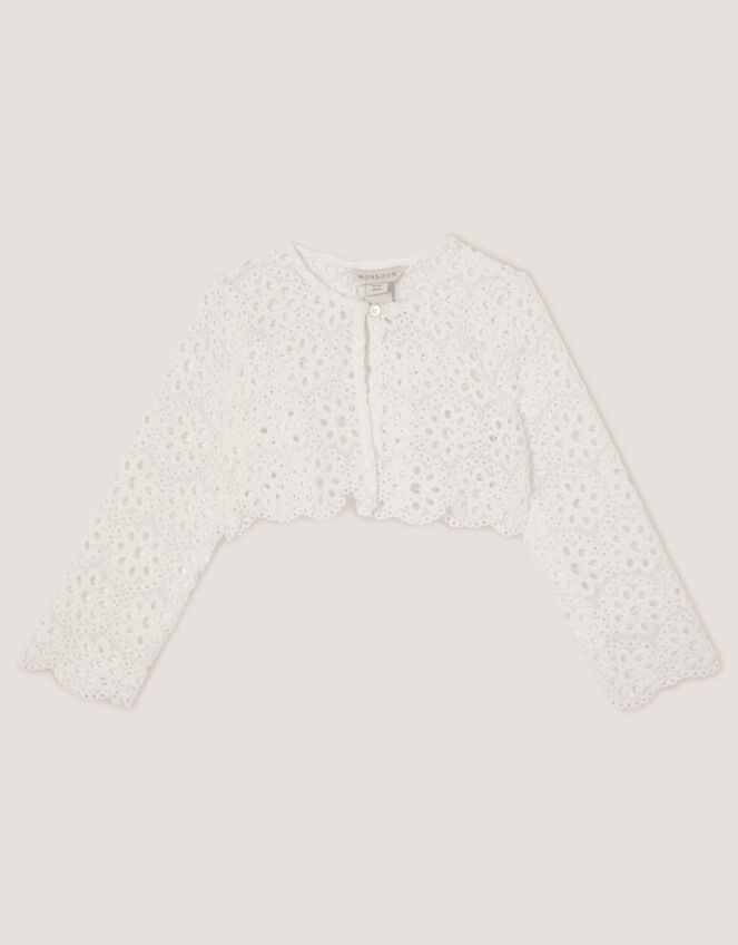 Baby Carmela Crochet Cardigan, Ivory (IVORY), large