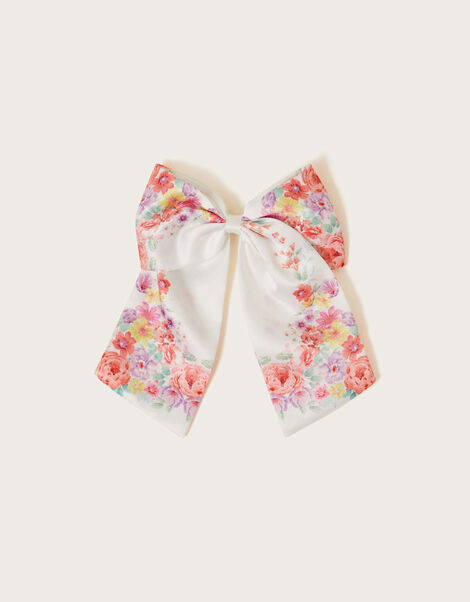 Floral Printed Bow Clip, , large