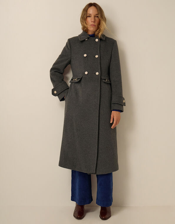 Faye Wool Blend Double Breasted Coat, Grey (GREY), large