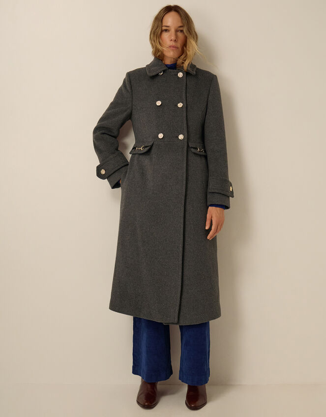 Faye Wool Blend Double Breasted Coat, Grey (GREY), large