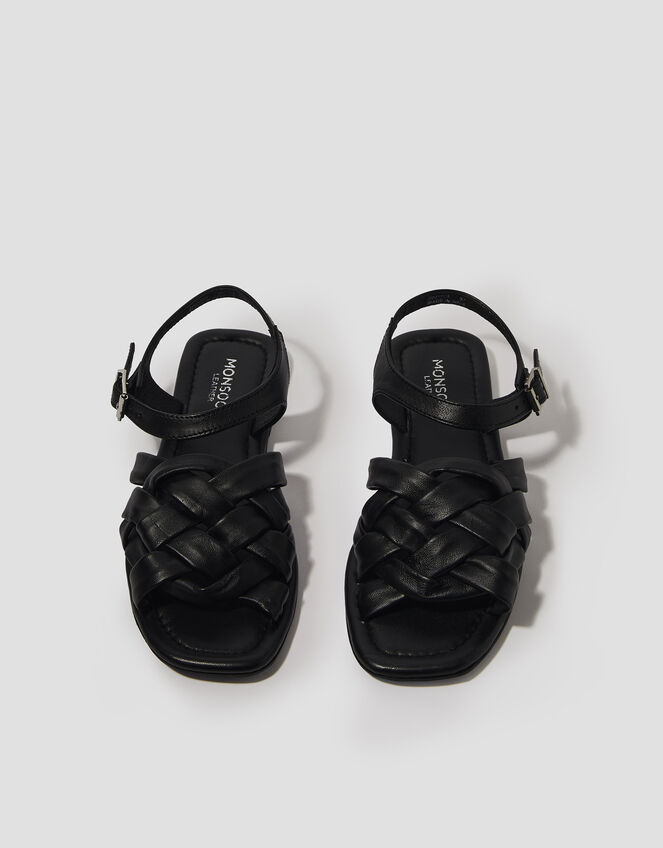 Pip Woven Leather Sandals, Black (BLACK), large