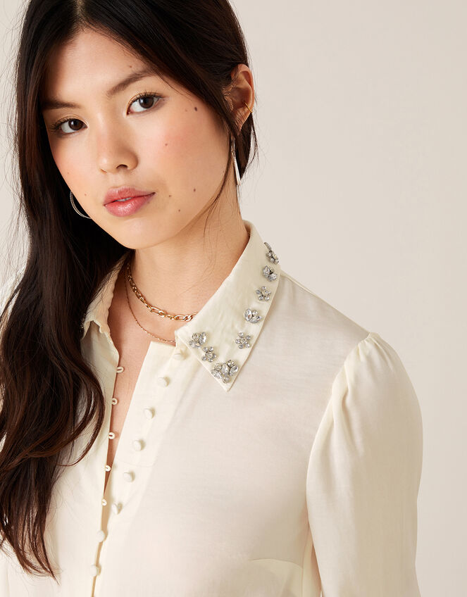 Cecilia Jewel Collar Blouse, Ivory (IVORY), large