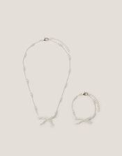Pearl Bow Necklace & Bracelet Set, , large