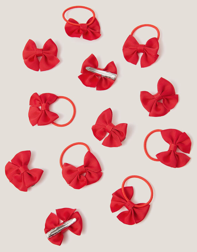 12-Pack School Bow Clips & Hair Bands, Red (RED), large
