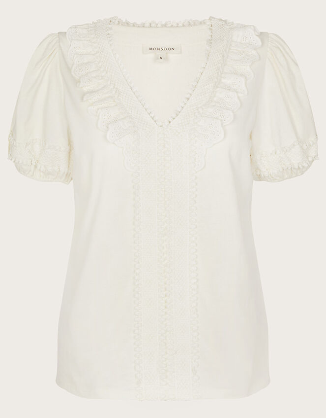 Crochet Lace Jersey Top Ivory