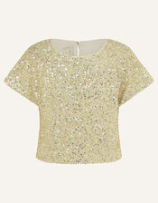 Sequin Flutter Sleeve Top, Gold (GOLD), large