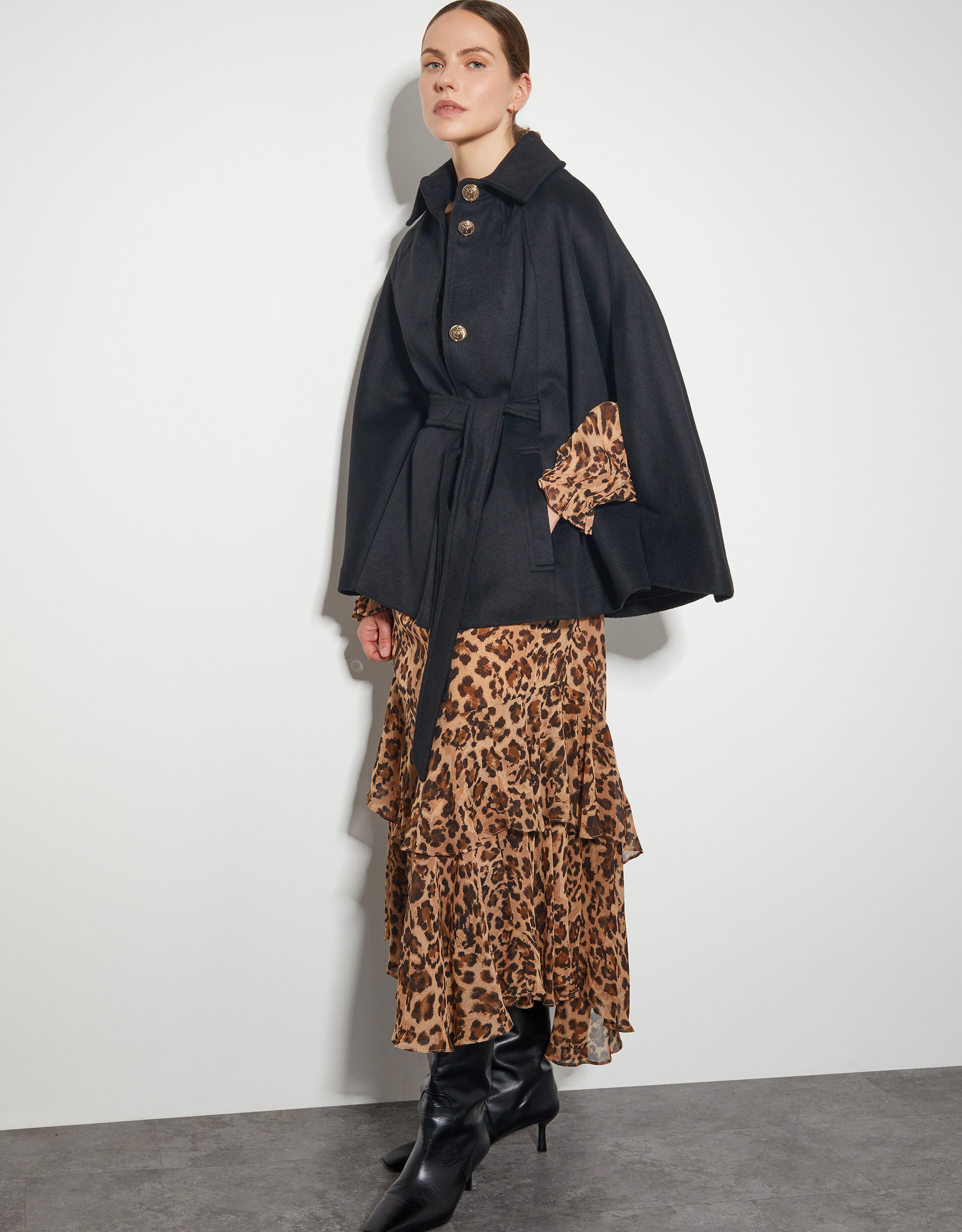 Cecily Military Cape Coat Black