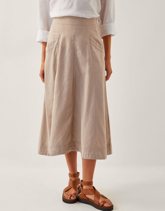 Harper Linen A-Line Midi Skirt, Natural (NATURAL), large
