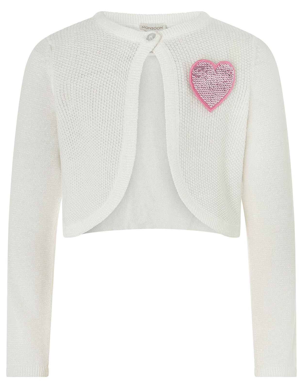 Knitted Cardigan with Sequin Heart Badge Ivory Girls Cardigans Monsoon Global