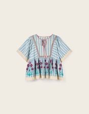 East Rylea Printed Cotton Top, Blue (BLUE), large