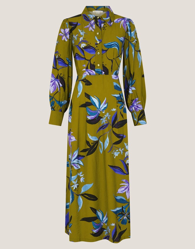 Sonya Floral Print Midi Dress, Green (KHAKI), large