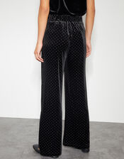 Nala Spot Velvet Wide Leg Trousers, Black (BLACK), large