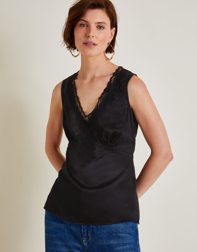 Carly Satin Lace Cami Top Black | Vests, Camisoles And Sleeveless Tops ...