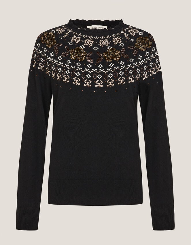 Fia Hotfix Fair Isle Jumper, Black (BLACK), large