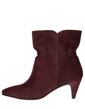 Ruched Suede Ankle Boots, Red (BURGUNDY), large