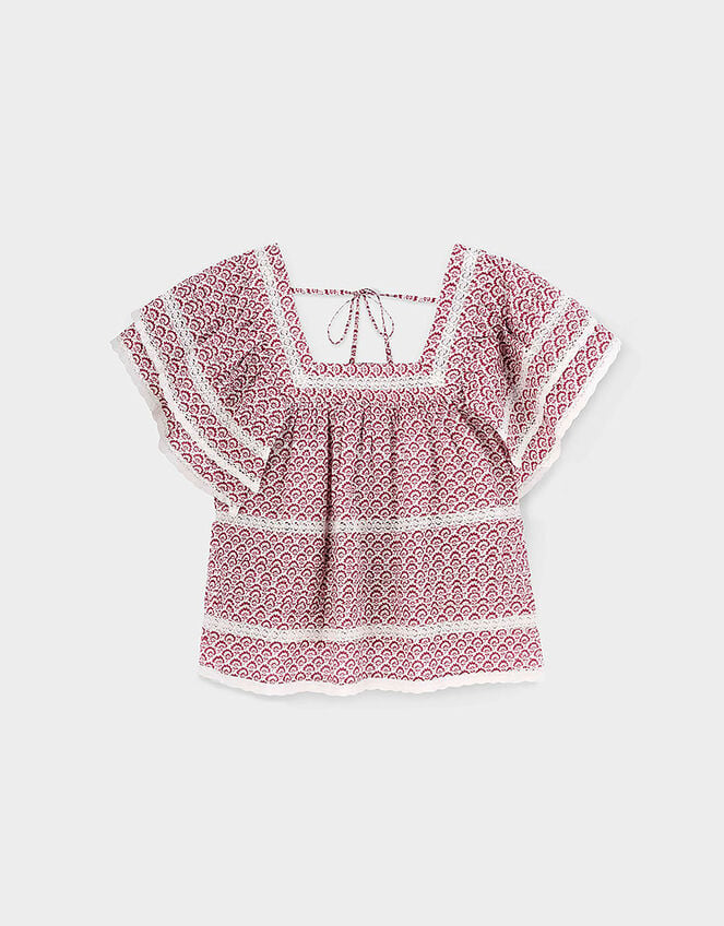 East Alina Printed Floral Lace Insert Top, Pink (PINK), large