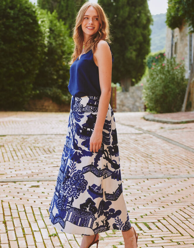 One Hundred Stars Giant Willow Print Maxi Skirt, Blue (BLUE), large