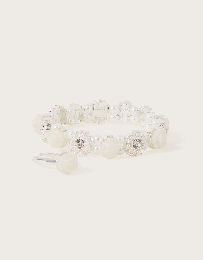 Pearly Flower Stretch Bracelet and Ring Set, , large