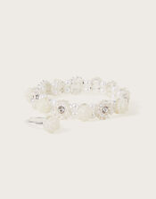 Pearly Flower Stretch Bracelet and Ring Set, , large