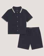 Jersey Polo Shirt & Shorts Set, Blue (NAVY), large