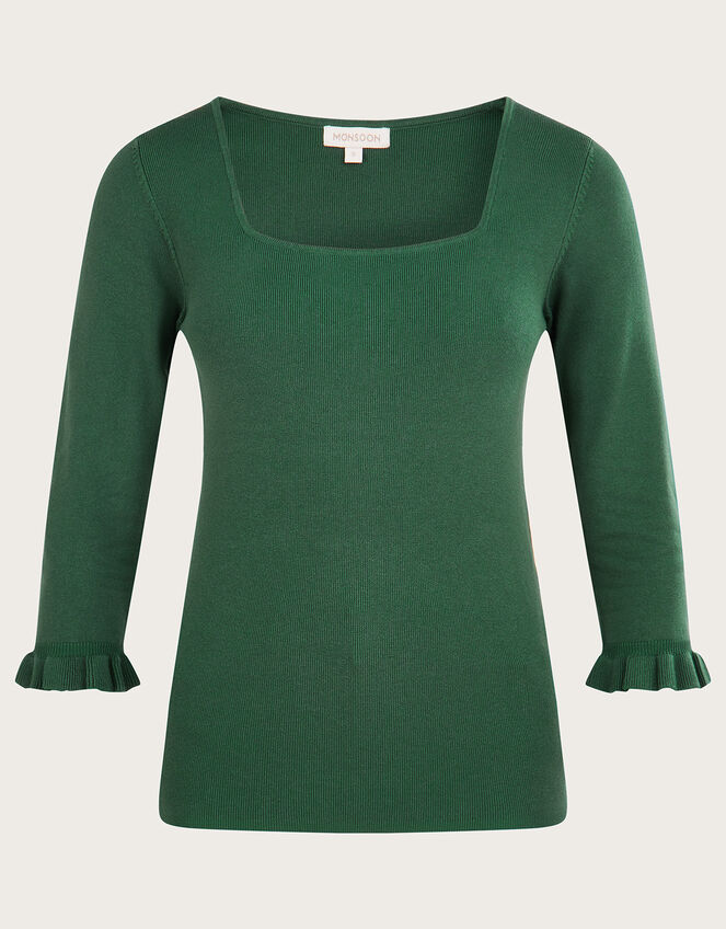 Square Neck Â¾ Sleeve Sweater with LENZINGâ„¢ ECOVEROâ„¢, Green (GREEN), large