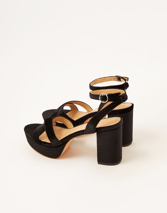 Velvet Platform Heeled Sandals, Black (BLACK), large