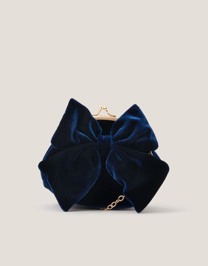 Velvet Bow Clip Frame Bag, Blue (NAVY), large