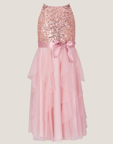 Sequin Waterfall Tulle Dress, Pink (PINK), large