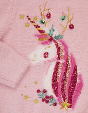Christmas Unicorn Fuzzy Sweater, Pink (PINK), large