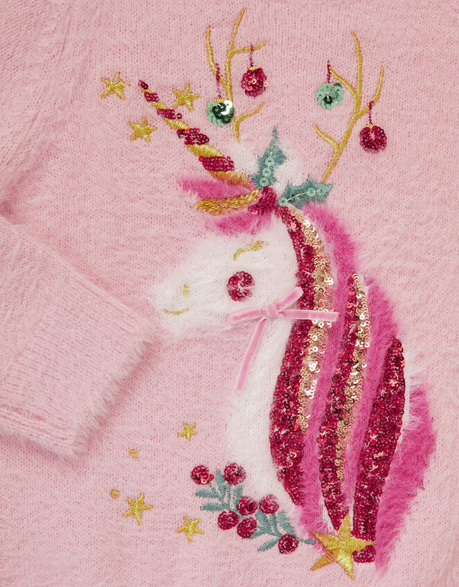 Christmas Unicorn Fuzzy Sweater, Pink (PINK), large