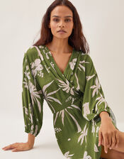 Mariam Leaf Print Mini Dress, Green (GREEN), large