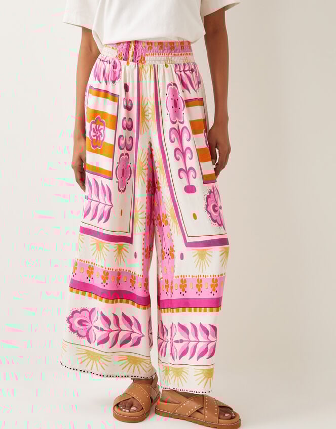 Tina Summer Floral Wide Leg Trousers, Pink (PINK), large