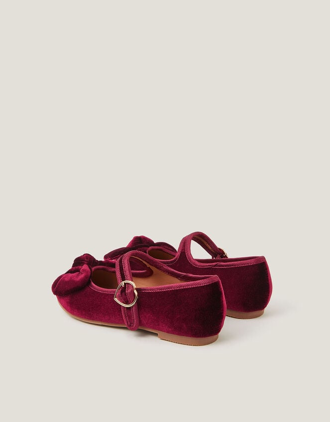 Velvet Bow Strap Ballet Flats, Red (BURGUNDY), large