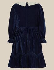 Pearl Smocked Velvet Dress, Blue (NAVY), large