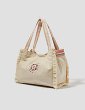 Rose Embellished Tassel Tote Bag, , large