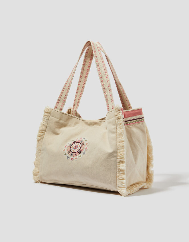 Rose Embellished Tassel Tote Bag, , large