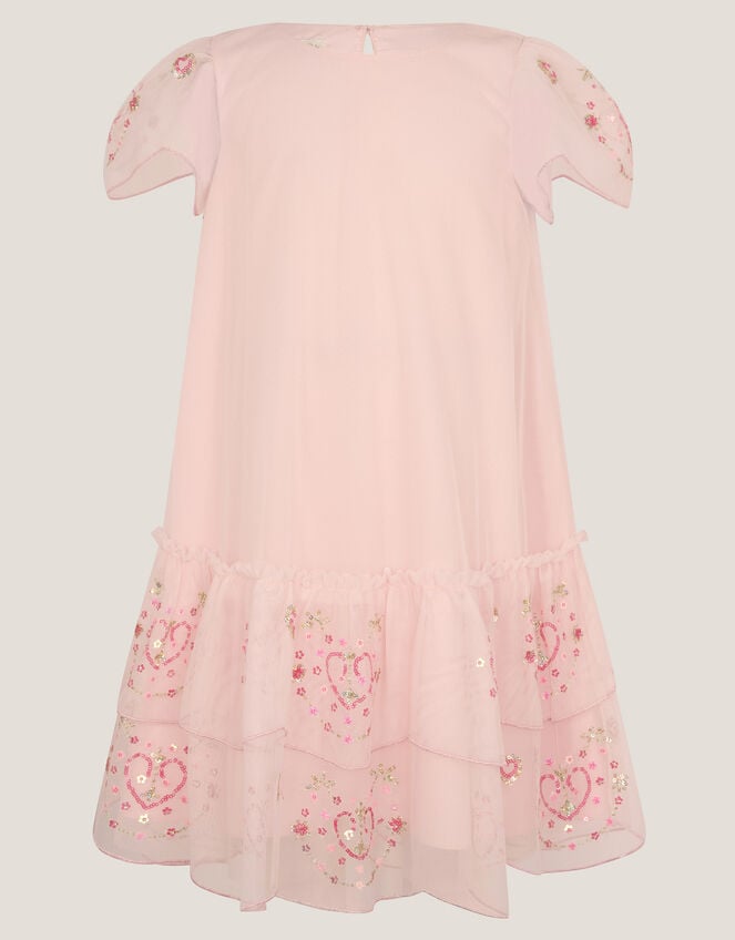 Heart Embellished Mesh Party Dress, Pink (PINK), large