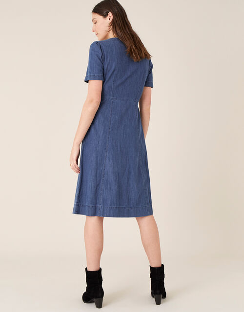 Denim Wrap Midi Dress, Blue (DENIM BLUE), large