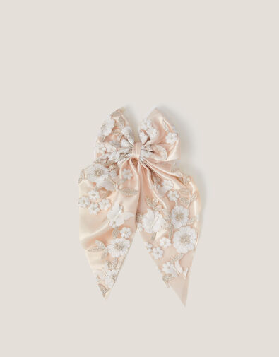 Astrid Floral Embroidered Bow Hair Clip, , large